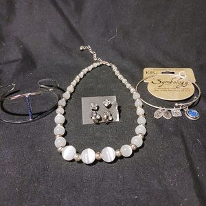 Silver tone 5 piece jewelry set